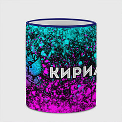 Кружка 3D Кирилл и неоновый герб России по-горизонтали, цвет: 3D-синий кант — фото 2