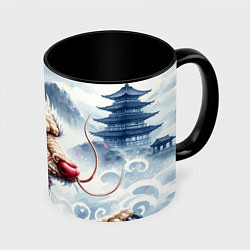 Кружка 3D Свирепый японский дракон - искусство, цвет: 3D-белый + черный