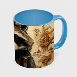 Кружка 3D Енот в стиле диаграмм Давинчи, цвет: 3D-белый + небесно-голубой