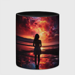 Кружка 3D Девушка на закате - космос, цвет: 3D-белый + черный — фото 2