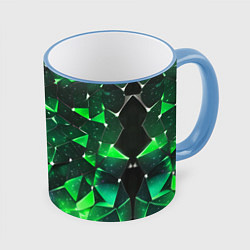 Кружка 3D Зелёное разбитое стекло, цвет: 3D-небесно-голубой кант