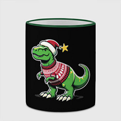 Кружка 3D Динозавр в рождественнском свитере, цвет: 3D-зеленый кант — фото 2