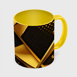 Кружка 3D Герб России на золотистой абстракции, цвет: 3D-белый + желтый