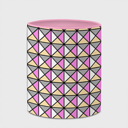 Кружка 3D Геометрический треугольники бело-серо-розовый, цвет: 3D-белый + розовый — фото 2