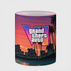 Кружка 3D GTA 6 лого на фоне заката, цвет: 3D-розовый кант — фото 2