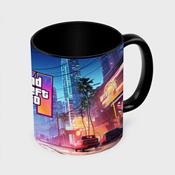 Кружка 3D GTA 6 неоновый город, цвет: 3D-белый + черный