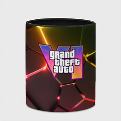 Кружка 3D GTA 6 лого на фоне разлома радужных плит, цвет: 3D-белый + черный — фото 2