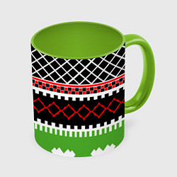 Кружка 3D Узор из разноцветных фигур, цвет: 3D-белый + светло-зеленый
