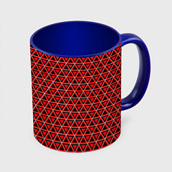 Кружка 3D Красные и чёрные треугольники, цвет: 3D-белый + синий