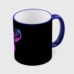 Кружка 3D Фиолетовый неоновый олень, цвет: 3D-синий кант