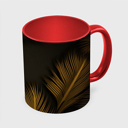 Кружка 3D Тонкие золотые листья на черном фоне, цвет: 3D-белый + красный