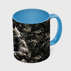 Кружка 3D Волк солдат в камуфляже, цвет: 3D-белый + небесно-голубой