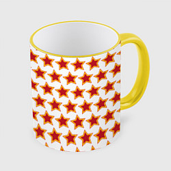Кружка 3D Красные звезды с контуром, цвет: 3D-желтый кант
