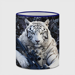 Кружка 3D Белый тигр солдат, цвет: 3D-синий кант — фото 2