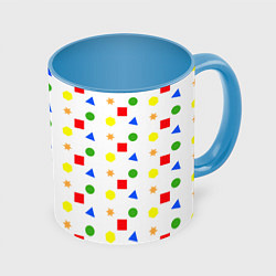Кружка 3D Разноцветные геометрические фигурки, цвет: 3D-белый + небесно-голубой