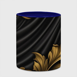 Кружка 3D Лепнина золотые узоры на черной ткани, цвет: 3D-белый + синий — фото 2
