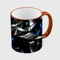 Кружка 3D Синие и серебряные вставки абстракции, цвет: 3D-оранжевый кант