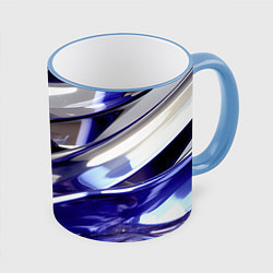 Кружка 3D Синие и белые полосы абстракции, цвет: 3D-небесно-голубой кант