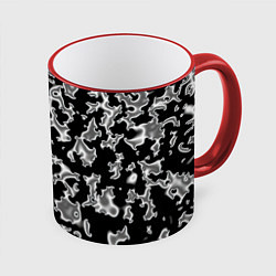 Кружка 3D Капли жидкого металла - камуфляж на чёрном, цвет: 3D-красный кант
