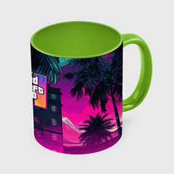 Кружка 3D GTA 6 logo night Vice city, цвет: 3D-белый + светло-зеленый