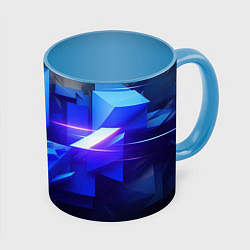 Кружка 3D Black blue background abstract, цвет: 3D-белый + небесно-голубой