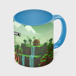 Кружка 3D Minecraft logo квадратный мир игры, цвет: 3D-белый + небесно-голубой
