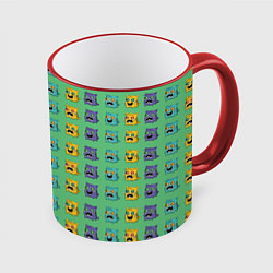 Кружка 3D Стилизованный кот счастлив, зол, напуган, цвет: 3D-красный кант