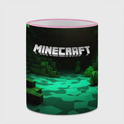 Кружка 3D Minecraft logo зеленый яркий мир, цвет: 3D-розовый кант — фото 2