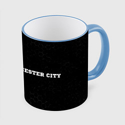 Кружка 3D Leicester City sport на темном фоне по-горизонтали, цвет: 3D-небесно-голубой кант
