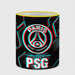 Кружка 3D PSG FC в стиле glitch на темном фоне, цвет: 3D-желтый кант — фото 2