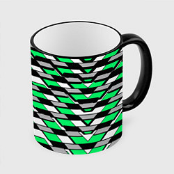 Кружка 3D Зелёные четырёхугольники на белом фоне, цвет: 3D-черный кант
