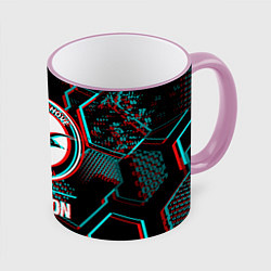 Кружка 3D Brighton FC в стиле glitch на темном фоне, цвет: 3D-розовый кант