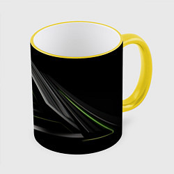 Кружка 3D Black green abstract nvidia style, цвет: 3D-желтый кант