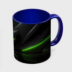Кружка 3D Яркая зеленая абстрактная конструкция в стиле nvid, цвет: 3D-белый + синий