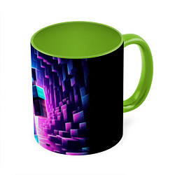 Кружка 3D Minecraft - neon character ai art, цвет: 3D-белый + светло-зеленый