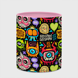 Кружка 3D Feel good every day motivation monsters pattern, цвет: 3D-белый + розовый — фото 2