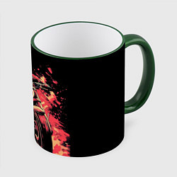 Кружка 3D Мотокросс красные брызги, цвет: 3D-зеленый кант