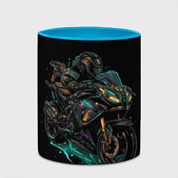Кружка 3D Темный мотоцикл на черном фоне, цвет: 3D-белый + небесно-голубой — фото 2