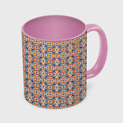 Кружка 3D Марокканская мозаика цветочный узор, цвет: 3D-белый + розовый