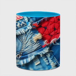 Кружка 3D Авангардный джинсовый пэчворк - нейросеть, цвет: 3D-белый + небесно-голубой — фото 2