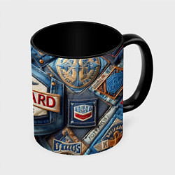 Кружка 3D Vanguard denim patchwork - ai art, цвет: 3D-белый + черный