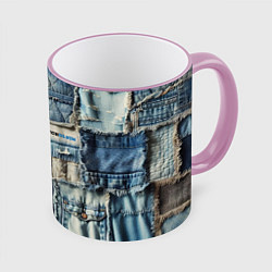 Кружка 3D Patchwork denim - vogue, цвет: 3D-розовый кант