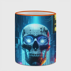 Кружка 3D Cyber skull - neon glow ai art, цвет: 3D-оранжевый кант — фото 2