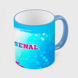 Кружка 3D Arsenal neon gradient style по-горизонтали, цвет: 3D-небесно-голубой кант