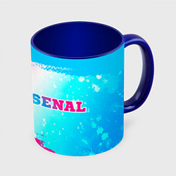 Кружка 3D Arsenal neon gradient style по-горизонтали, цвет: 3D-белый + синий