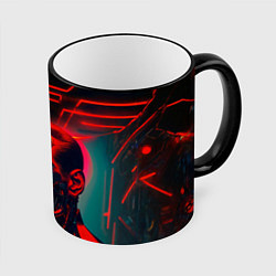 Кружка 3D Терминатор в красном свечении, цвет: 3D-черный кант