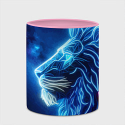 Кружка 3D Профиль космического неонового льва - нейросеть, цвет: 3D-белый + розовый — фото 2