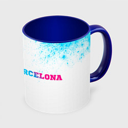 Кружка 3D Barcelona neon gradient style по-горизонтали, цвет: 3D-белый + синий