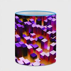 Кружка 3D Фиолетовые блоки в оранжевом тумане, цвет: 3D-небесно-голубой кант — фото 2