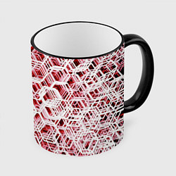 Кружка 3D Хаотичный гексагональный каркас в красном тумане, цвет: 3D-черный кант